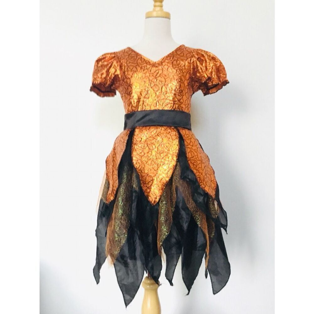Kids Girls 8-10 Orange/Black Witch Halloween Costume